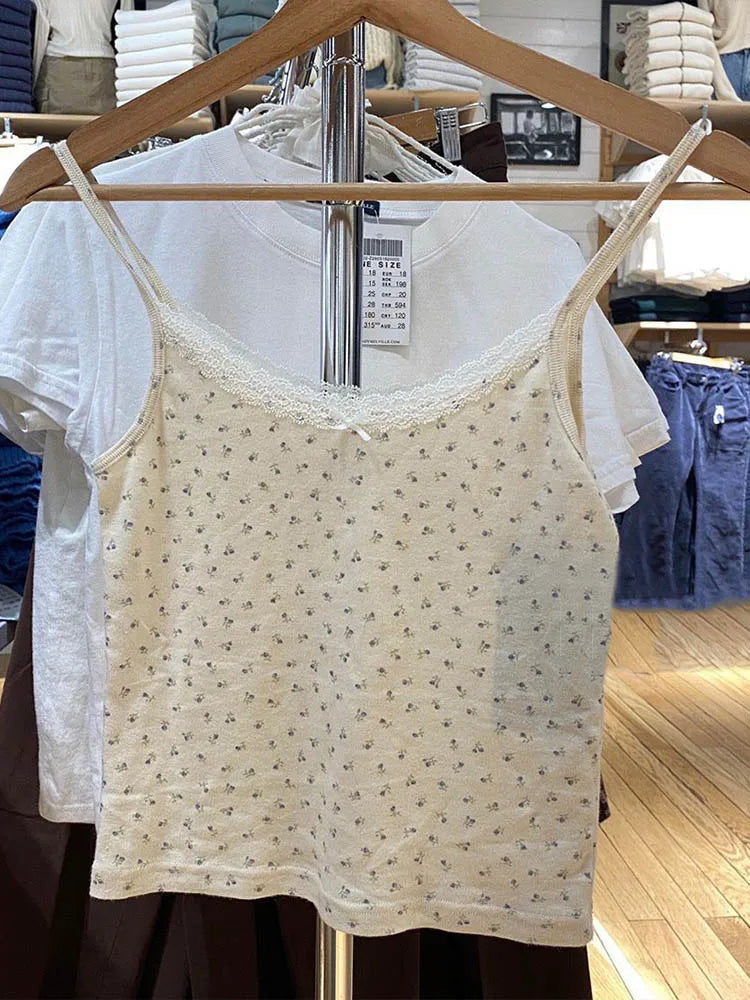 Y2K Sweet Girl Knitted Cotton Lace Sleeveless Top 2025 New Summer Fashion Ladies Slim Camis Vest Hot Chic Women Casual Tops