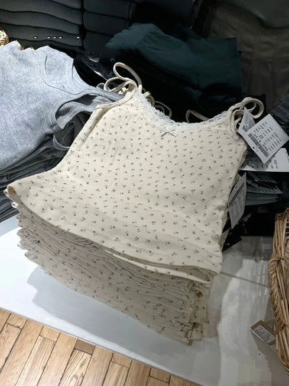 Y2K Sweet Girl Knitted Cotton Lace Sleeveless Top 2025 New Summer Fashion Ladies Slim Camis Vest Hot Chic Women Casual Tops