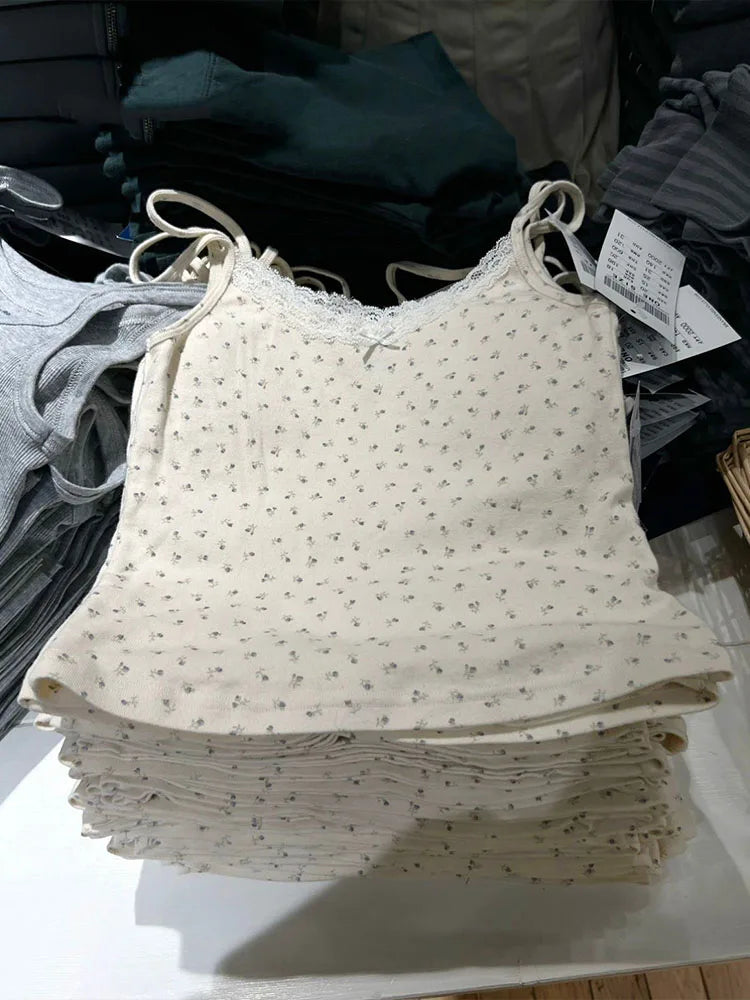Y2K Sweet Girl Knitted Cotton Lace Sleeveless Top 2025 New Summer Fashion Ladies Slim Camis Vest Hot Chic Women Casual Tops
