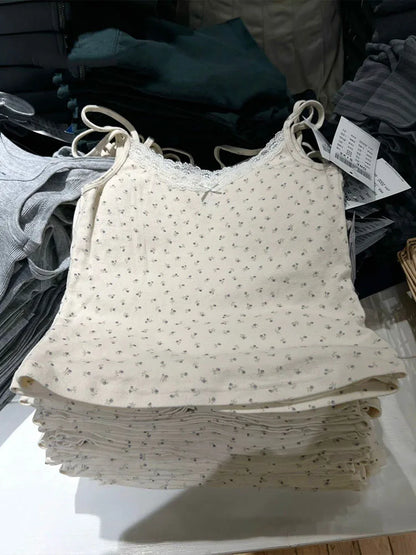 Y2K Sweet Girl Knitted Cotton Lace Sleeveless Top 2025 New Summer Fashion Ladies Slim Camis Vest Hot Chic Women Casual Tops