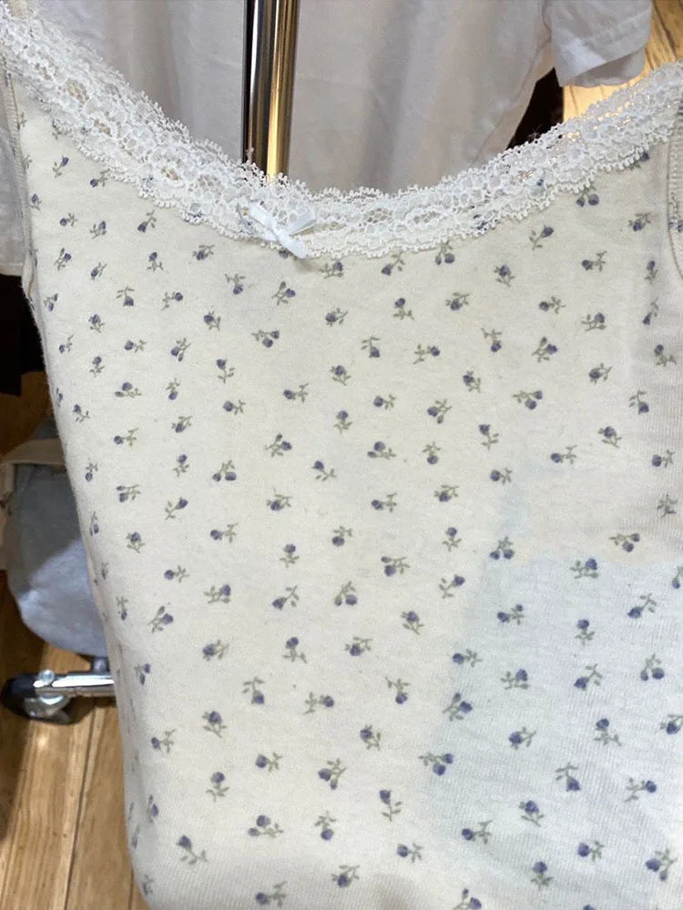 Y2K Sweet Girl Knitted Cotton Lace Sleeveless Top 2025 New Summer Fashion Ladies Slim Camis Vest Hot Chic Women Casual Tops