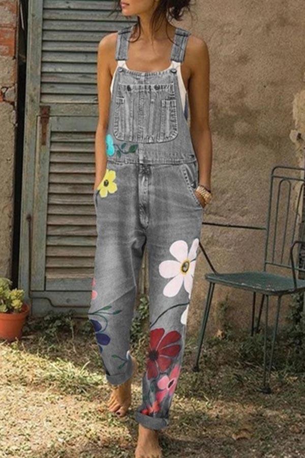 Vaqueros holgados con estampado floral y tirantes (3 colores)