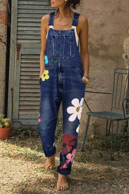 Vaqueros holgados con estampado floral y tirantes (3 colores)