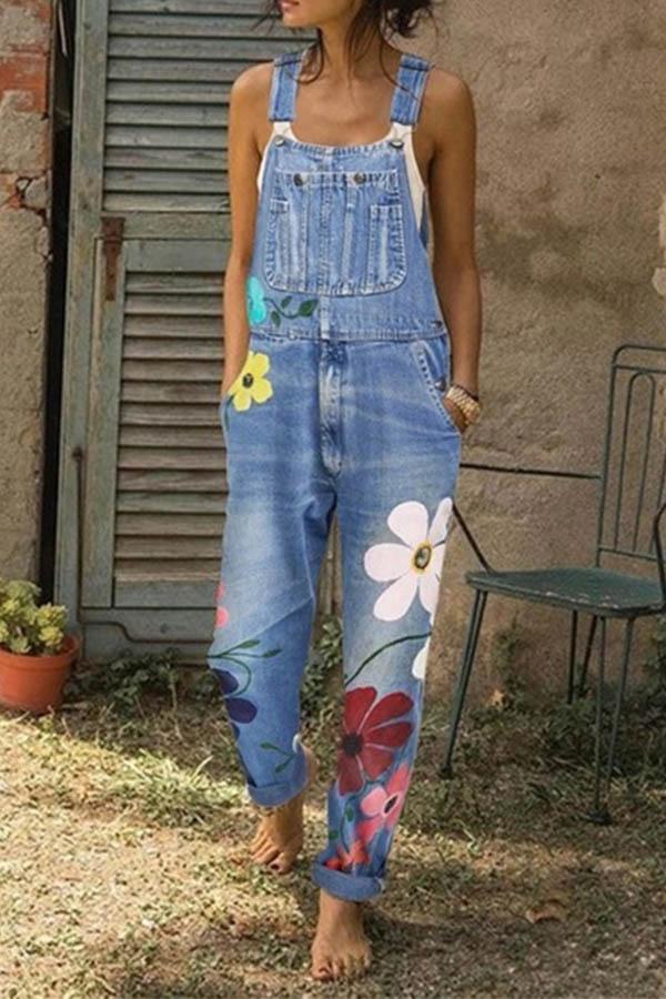 Vaqueros holgados con estampado floral y tirantes (3 colores)