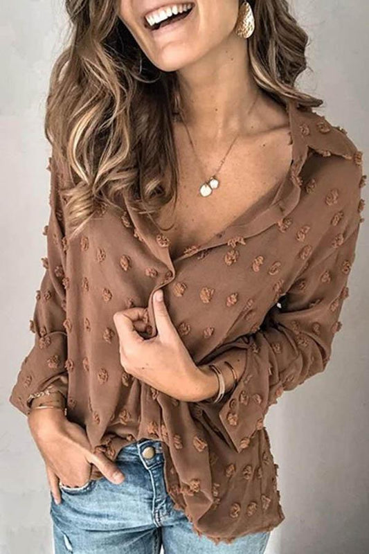 Blusa lisa de patchwork con cuello vuelto