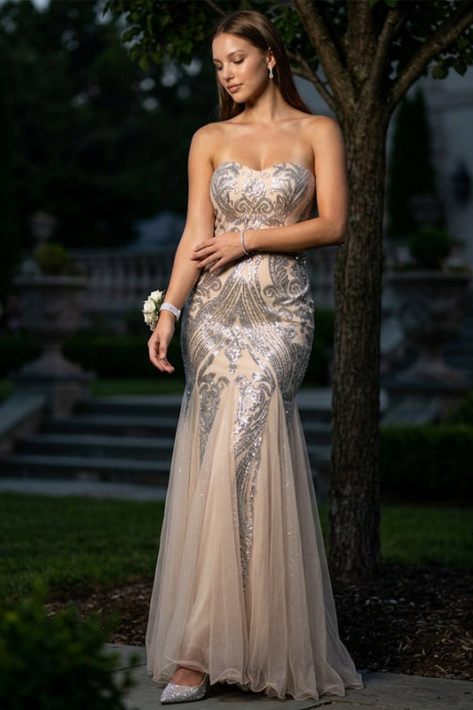 Symphony - Sequin Sheer Mesh Formal Mermaid Maxi Drss