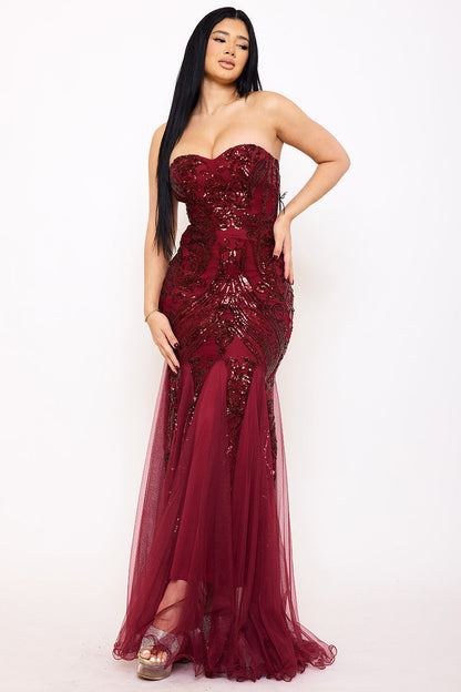 Symphony - Sequin Sheer Mesh Formal Mermaid Maxi Drss