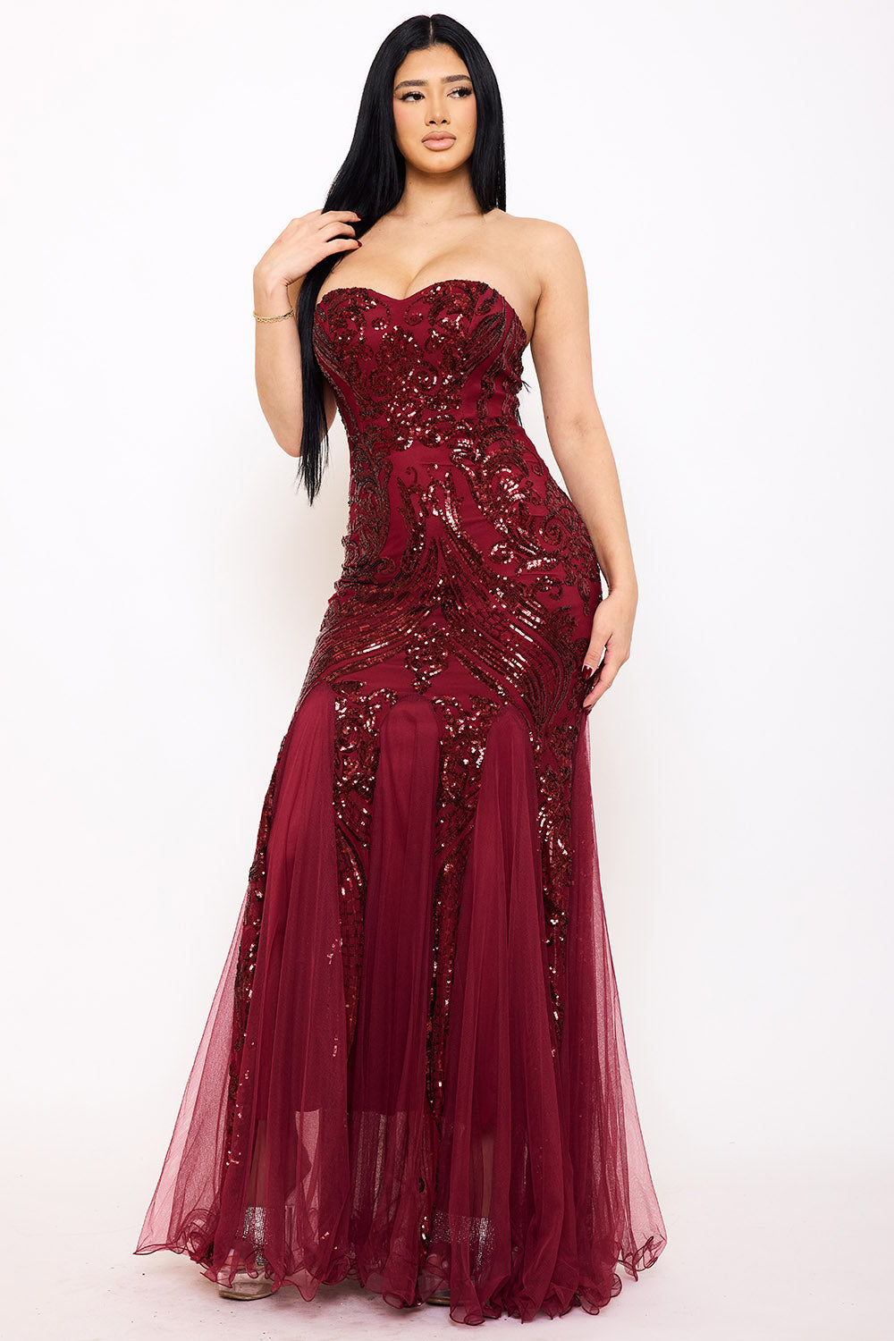 Symphony - Sequin Sheer Mesh Formal Mermaid Maxi Drss