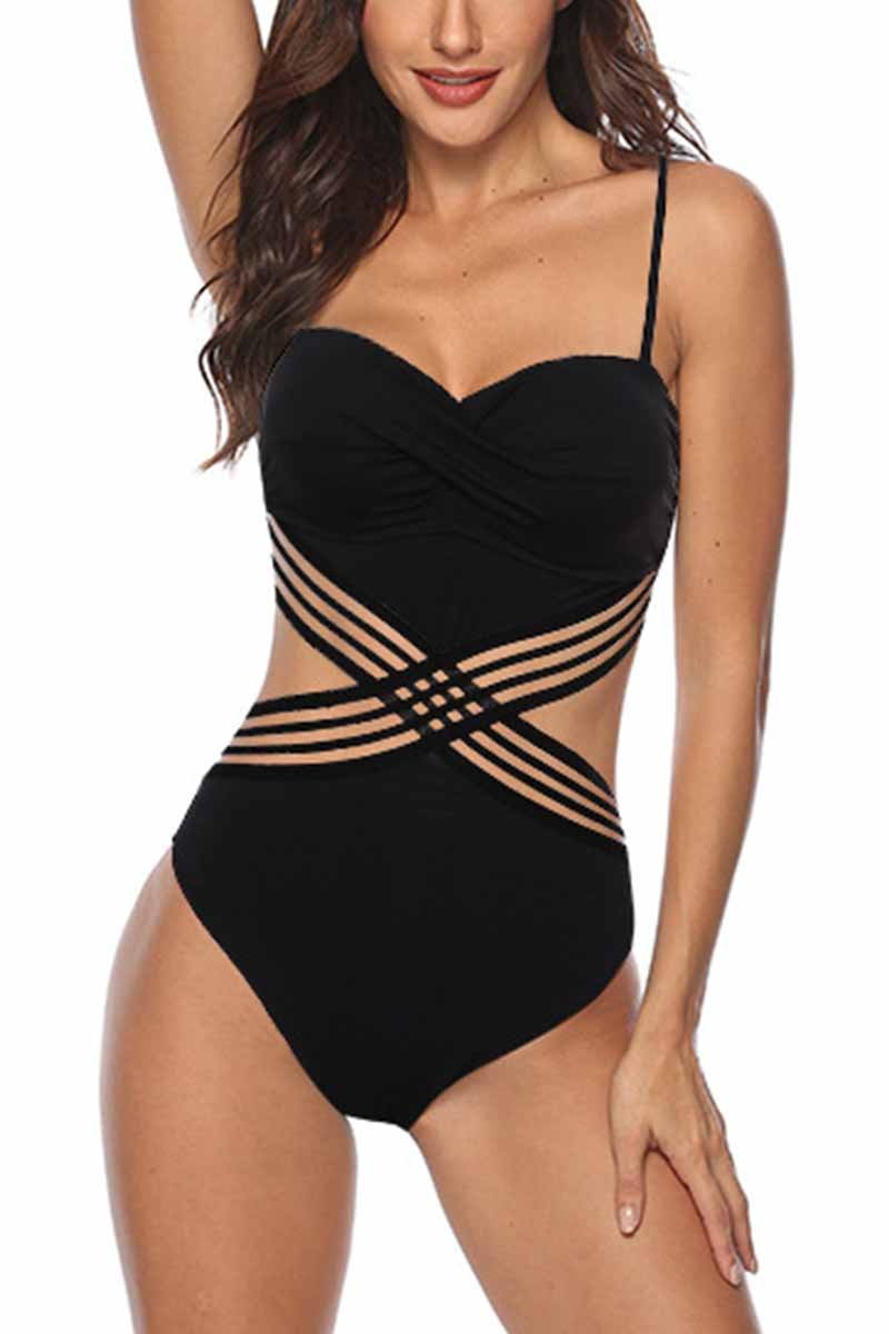Traje de baño negro sexy sin espalda para mujer
