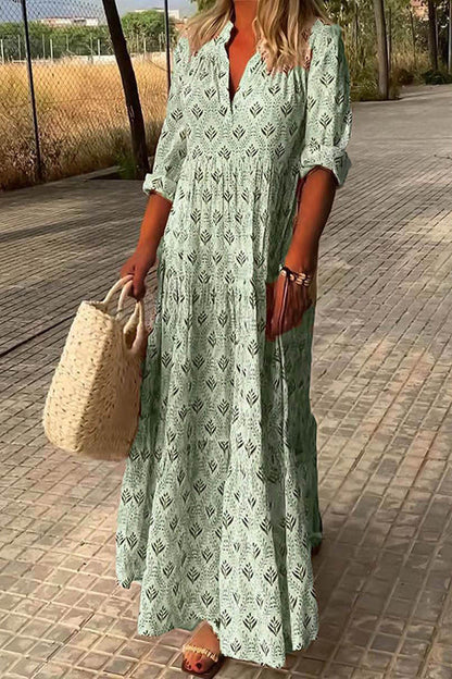 Vestidos plisados informales con cuello mandarín y estampado de patchwork universitario