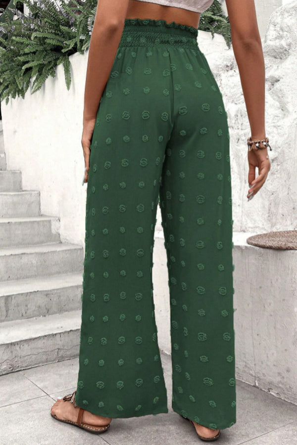 Pantalones casuales de cintura alta con pierna ancha y jacquard