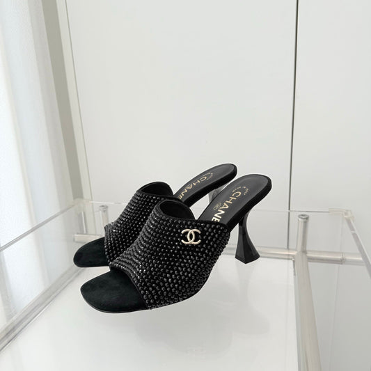 CC 26 Sandal 90 Black Rhinstone Deer Hide 597375