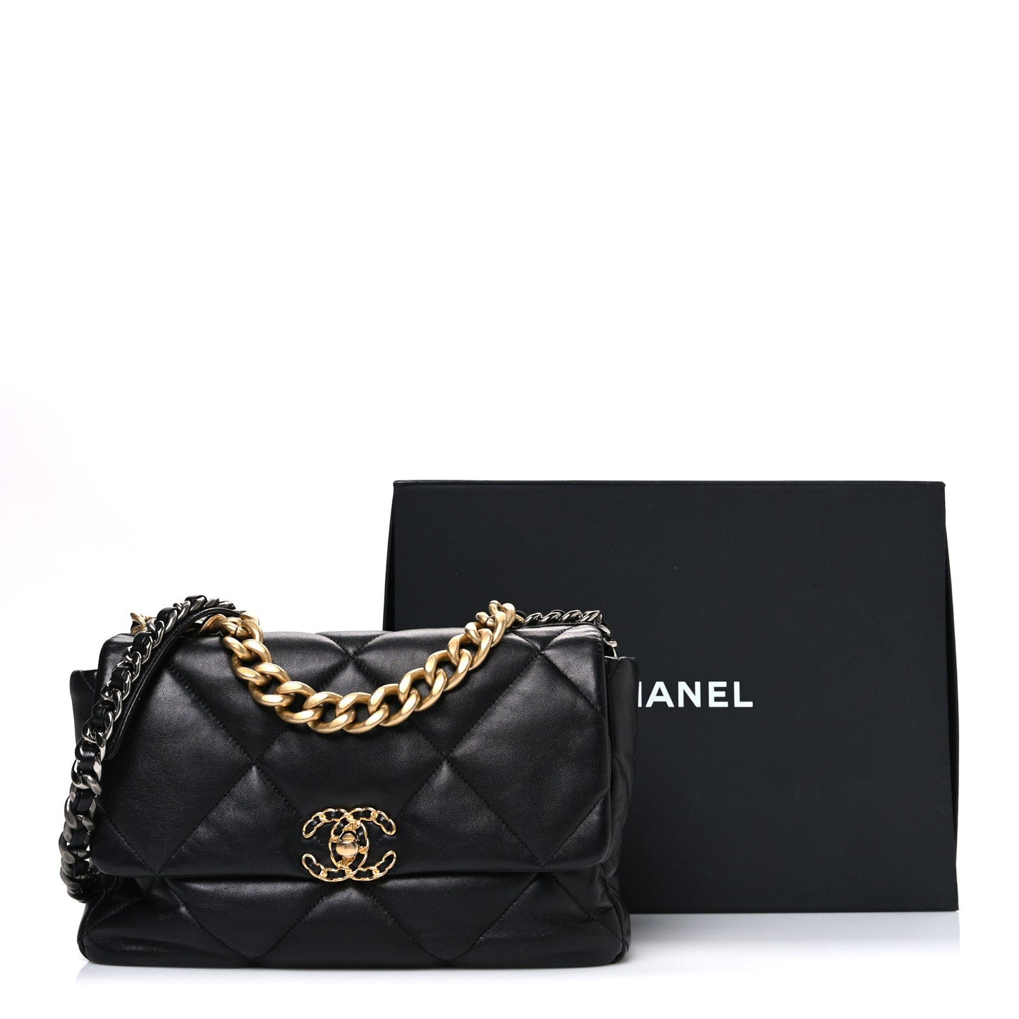 Lambskin Quilted Large Chanel 19 Flap Black