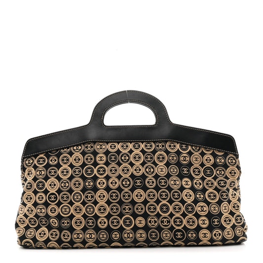 Jersey Calfskin Printed Large Frame Handle Bag Beige Black