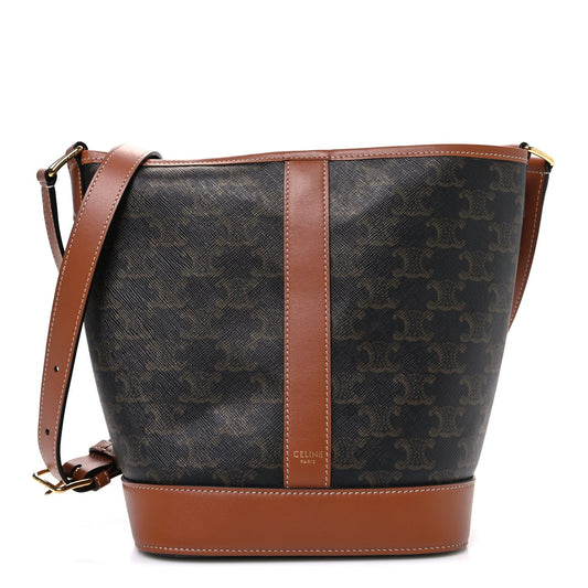 Triomphe Canvas Calfskin Small Bucket Bag Tan