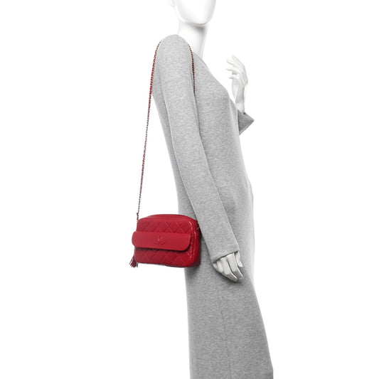 Lambskin Quilted Chain & Tassel Small Camera Case Fuchsia