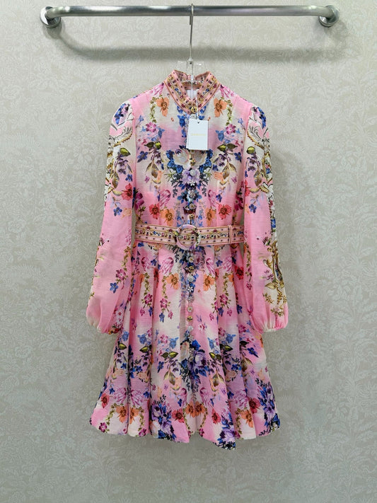 Zimmermann Button Front Frill Dress Palatial Pastels Cotton 347336