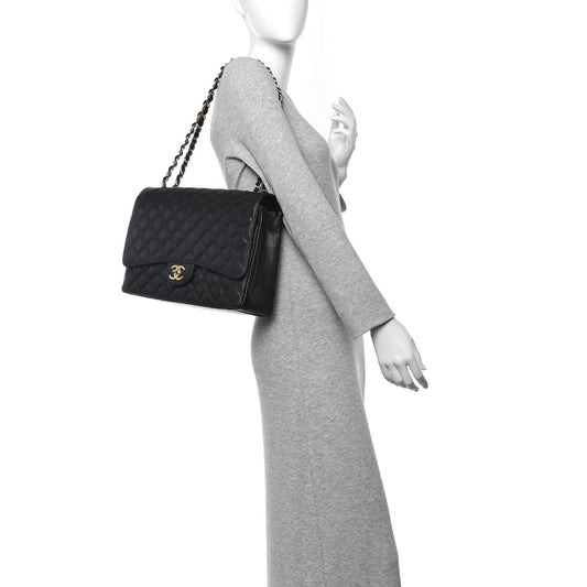 Caviar Quilted Maxi Double Flap Black