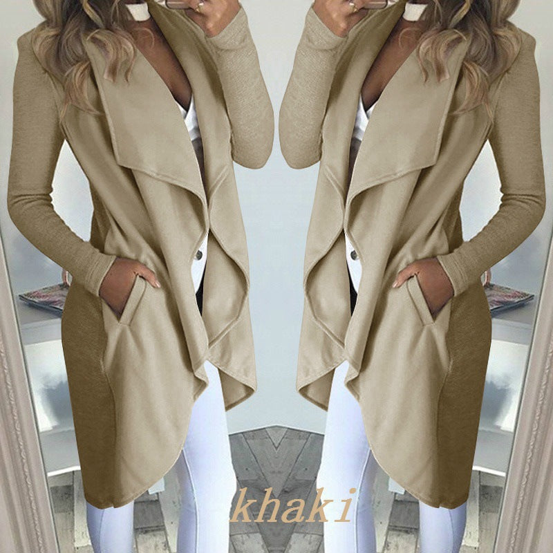 Chaqueta cortavientos larga y ajustada con solapa de color liso a la moda