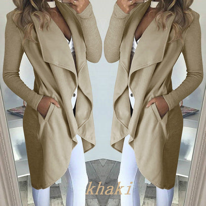 Chaqueta cortavientos larga y ajustada con solapa de color liso a la moda
