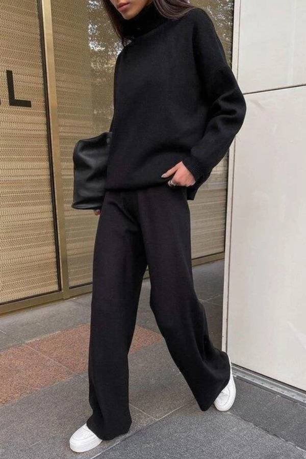 Traje casual holgado de punto de color sólido