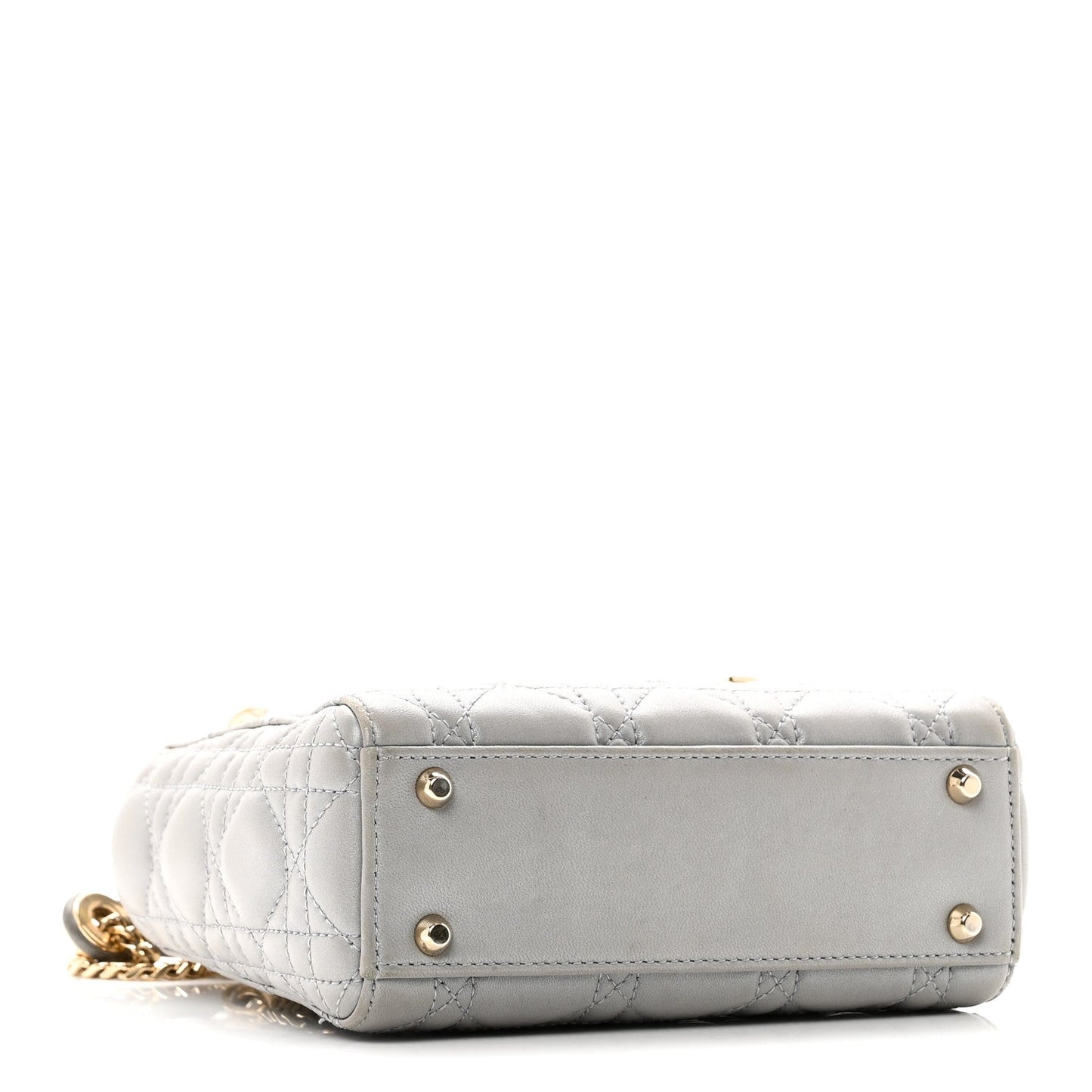 Metallic Lambskin Cannage Mini Lady Dior Grey