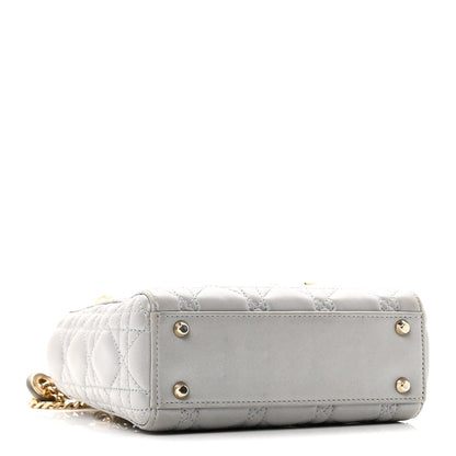 Metallic Lambskin Cannage Mini Lady Dior Grey