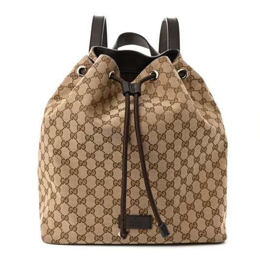 Monogram Dollar Calfskin O Drawstring Backpack Beige Ebony Testa di Moro Dark Chocolate
