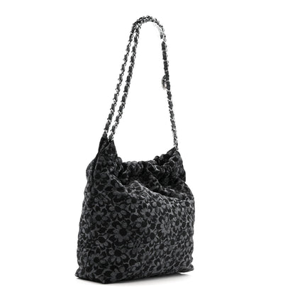 Denim Quilted Floral Print Small Chanel 22 Black
