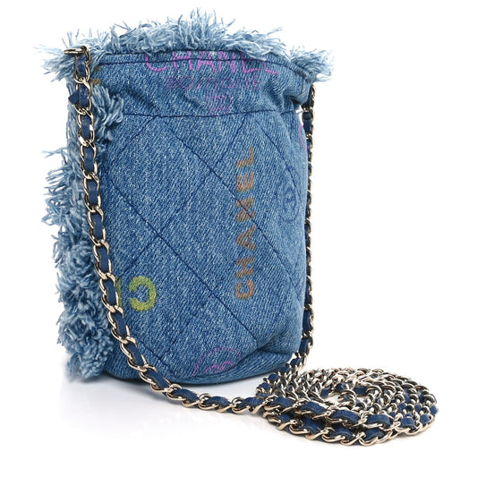 Denim Quilted Mood Mini Bucket With Chain Blue Multicolor