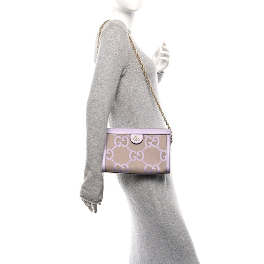 Monogram Jumbo GG Textured Dollar Calfskin Small Ophidia Chain Shoulder Bag Beige Lapis
