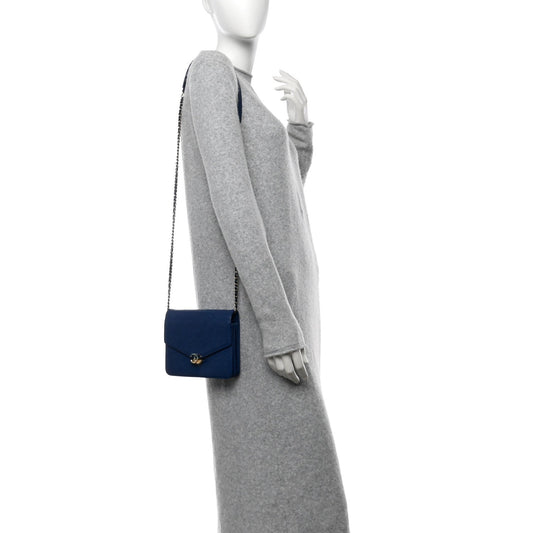 Grained Calfskin Quilted Cuba Square Wallet On Chain WOC Blue