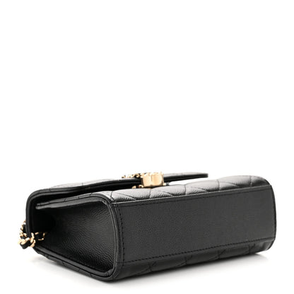Caviar Quilted Double Chain Top Handle Flap With Chain Black