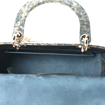 Metallic Lambskin Medium Brocart Lady Dior Metal Blue