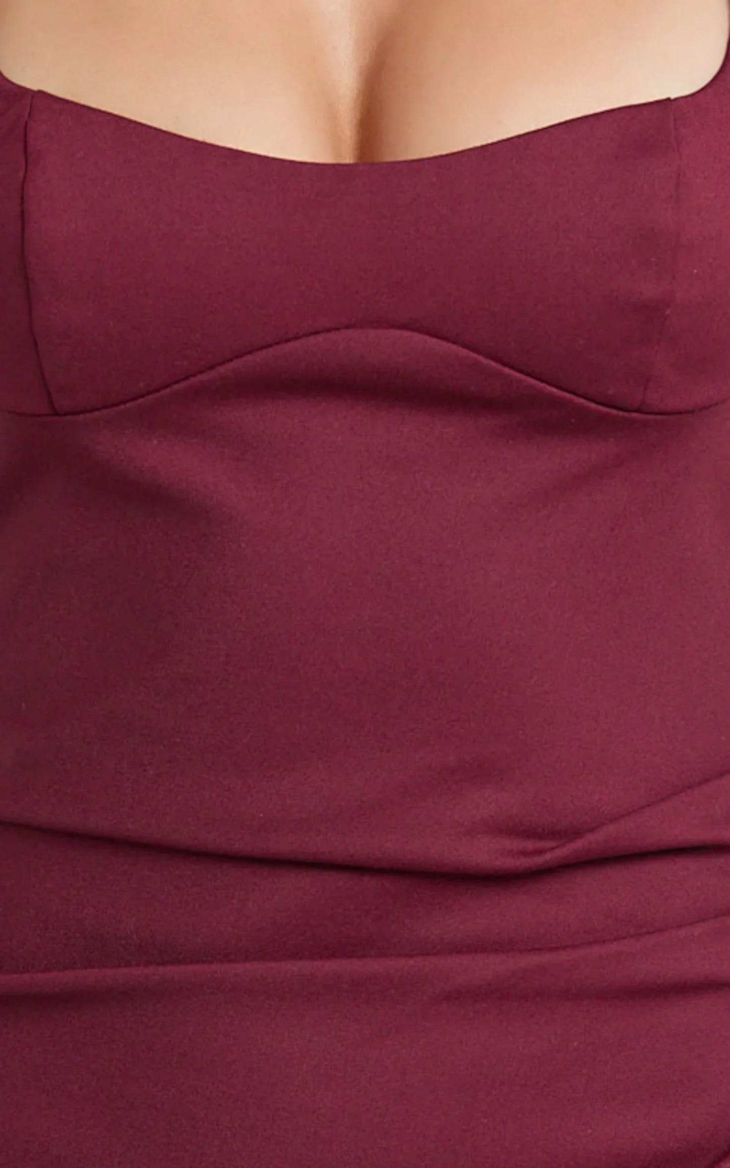Benita Midi Dress - Scoop Neck Ruched Fitted Dress in Wine