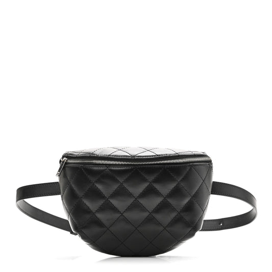 Calfskin Quilted Waist Belt Bag Black