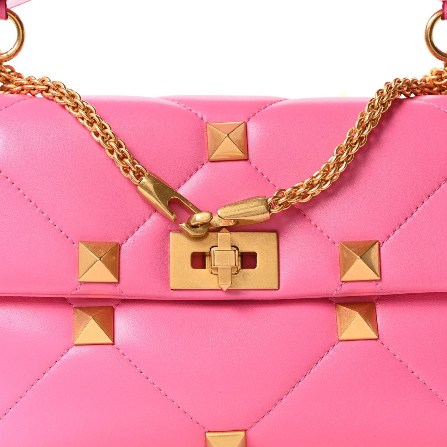 Nappa Large Roman Stud Shoulder Bag Feminine Pink