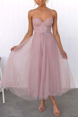 Vestido largo de fiesta con tirantes de gasa de princesa moderna
