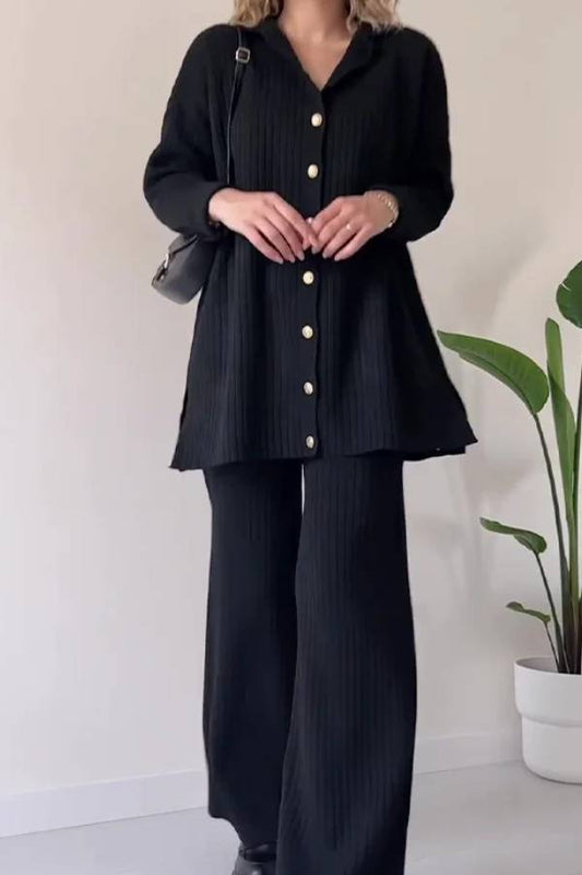Conjunto informal de dos piezas de punto jacquard a rayas