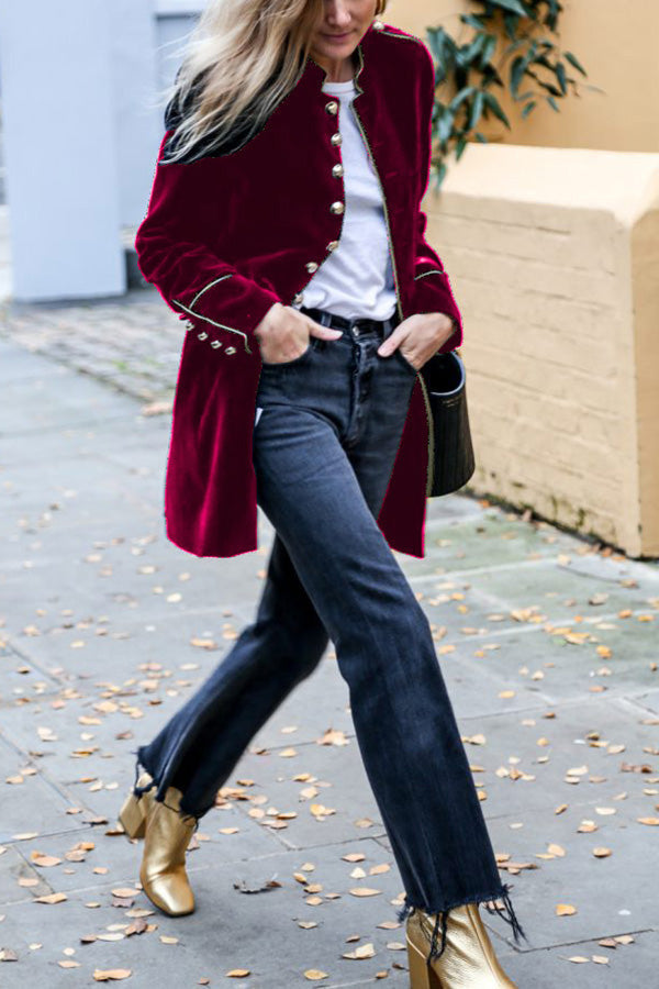 Chaqueta de mujer con múltiples botones y patchwork de terciopelo cálido