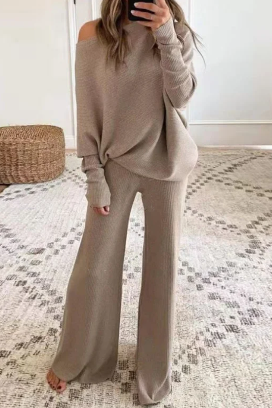 Conjunto informal de punto de un solo hombro para mujer en color liso