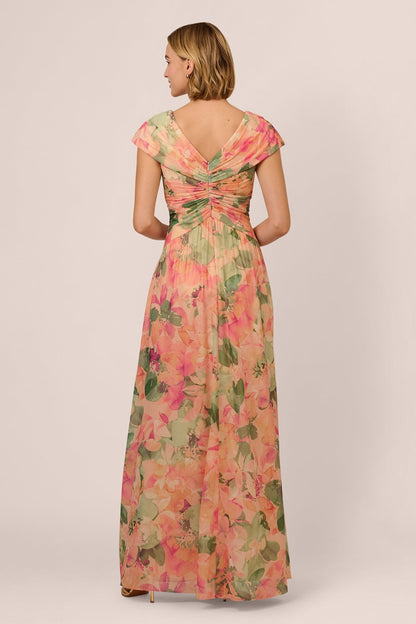 Vestido largo con mangas cortas y estampado floral Angela 