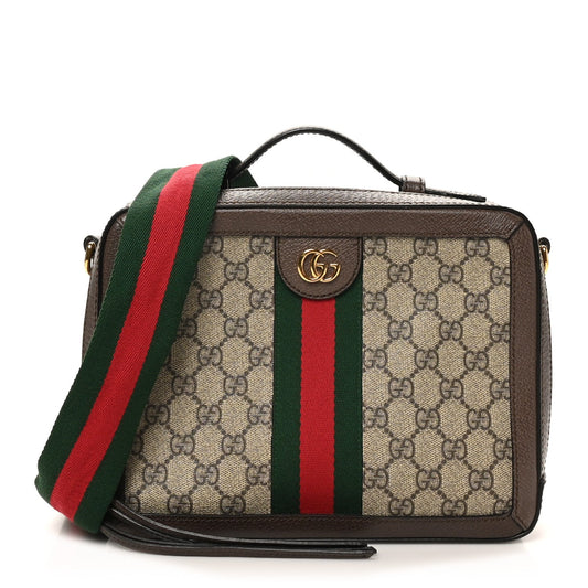 GG Supreme Monogram Web Small Ophidia Top Handle Shoulder Bag Brown