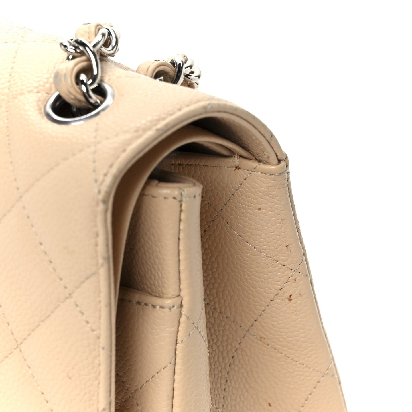 Caviar Quilted Jumbo Double Flap Beige