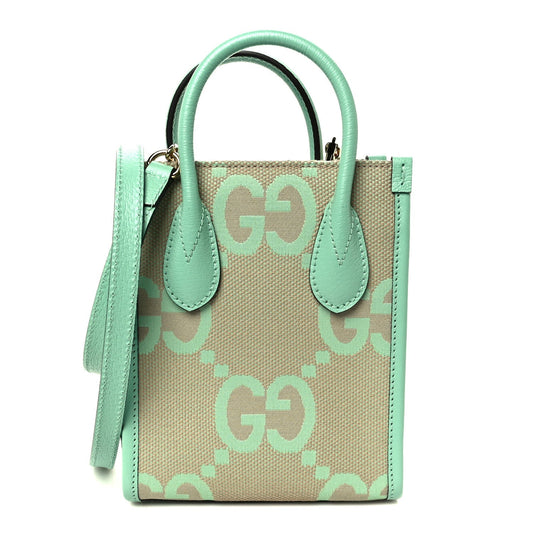 Monogram Jumbo GG Textured Dollar Calfskin Mini Tote Bag Pepperlight Mint