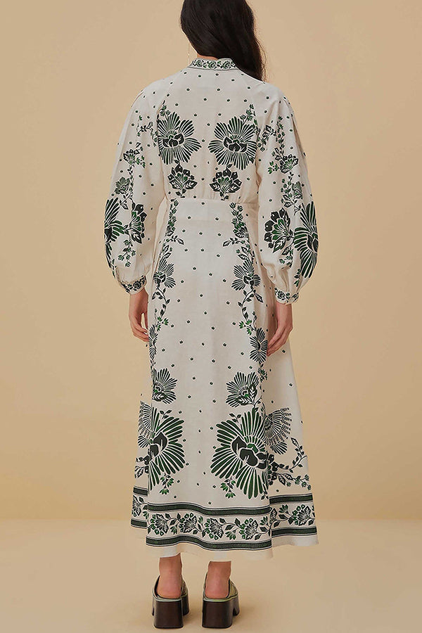 Vestido camisero largo de manga larga con botones y estampado único