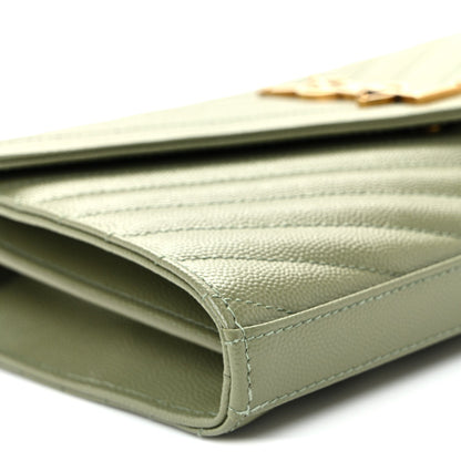Grain De Poudre Matelasse Chevron Monogram Chain Wallet Light Sage
