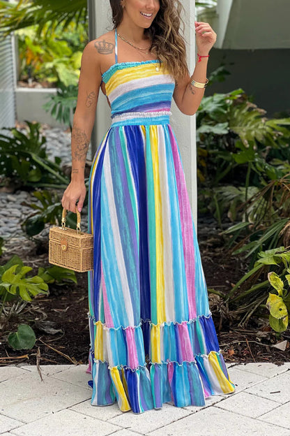 VESTIDO MÁXIMO CON TOP ABRIGADO MULTICOLOR