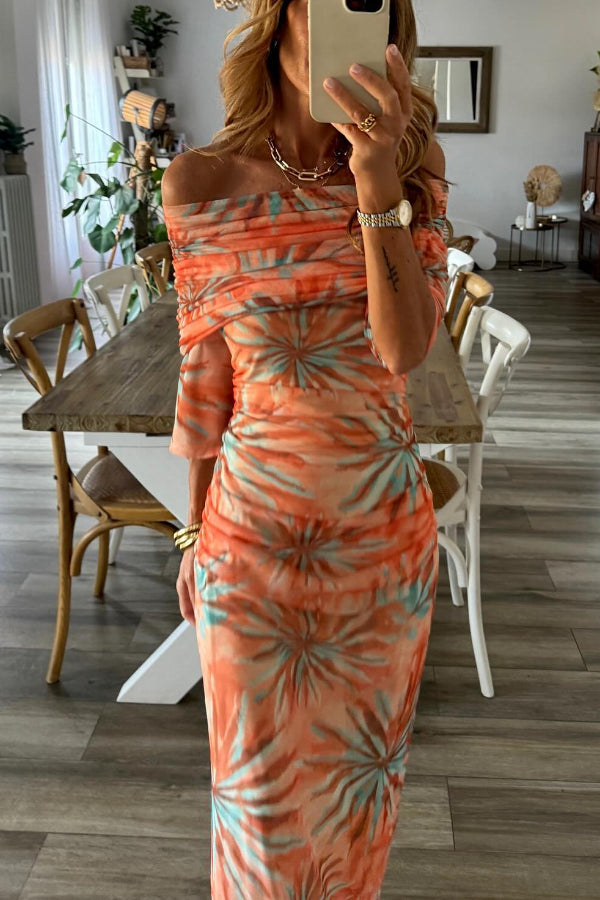 Vestido estampado de tul naranja