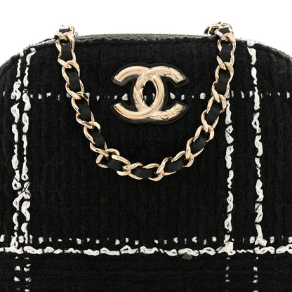 Tweed Quilted Mini Clutch With Chain  Black White